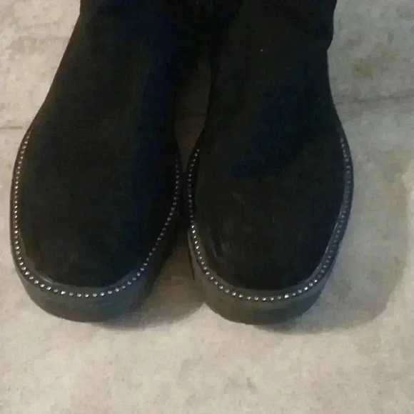 Black Flat Chunky Ankle Boots w Rhinestone Embellishment Edging.Sz 7 - Picture 3 of 10